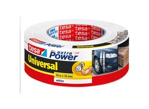 4042448033406 - tesa extra Power Universal Gewebeband - Gewebeverstärktes Ductape zum Reparieren Befestigen Bündeln Verstärken oder Abdichten - Weiß - 50 m x 50 mm