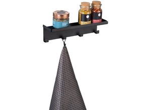 4008838404973 - Magnetische Hakenleiste Ima Befestigen ohne Bohren in Schwarz 30x65x9 cm - Hakenleiste mit Ablage Schwarz Magnet Rückseite Schwarz - Wenko