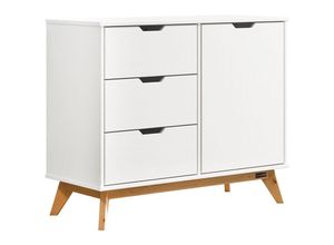 4251779110292 - Kommode mit 3 Schubladen Türe 2 Fächer fsc®- zertifiziert Massiv Holz 45kg Belastbar Kippsicher Wohnzimmer Flur Sideboard Anrichte Kiefer 96x79x40cm