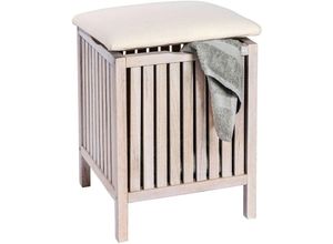 4008838147849 - Hocker Norway Weiß mit Wäschesammler Badhocker massives Walnussholz Weiß Walnussholz weiß gekälkt Baumwolle  Polyester - weiß - Wenko