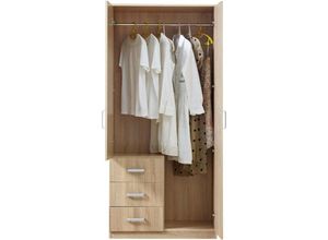 4059438843198 - [encasa] - Kleiderschrank Bodolz 176x80x52 cm mit Spiegel Eiche