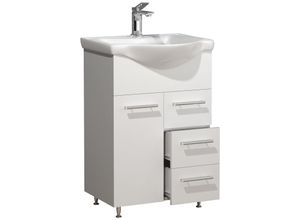 4051814423734 - 2-tlg Waschplatz Waschtisch Unterschrank 55 cm Badmöbel Set mit Waschbecken praktische Schubladen Lisalo L