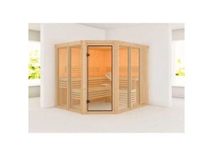 4010090061016 - Innensauna Ainur 3 Innensauna 3 Sitzbänke aus Holz  Saunakabine mit 68 mm Wandstärke Infrarotsauna mit Montagematerial - Naturbelassen - Karibu