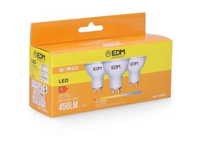 8425998982084 - E3 98208 Kit 3 Bombillas Dicroicas Led Gu10 5W 450Lm 3200K Luz Calida Ø5X55Cm EDM