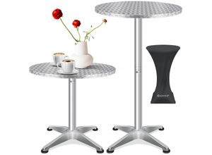 4260635554538 - KESSER® 2in1 Stehtisch Bistrotisch Aluminium Edelstahlplatte höhenverstellbar 70cm   115cm Partytisch Tisch In- & Outdoor Hochzeit Empfangstisch 4 Standfüße und Regencover