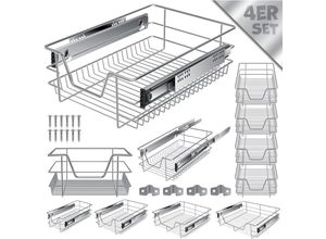 4260598872342 - Teleskopschublade Küchenschublade Küchenschrank Korbauszug Schrankauszug Vollauszug Schublade 4x 40cm - Silber - Kesser