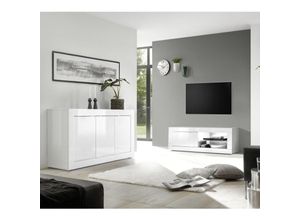 8024963177144 - Lowboard INOSIGN Basic Breite 140 cm TV-Board 1 Tür 2 offene Fächer (Glasboden) Sideboards Gr B H T 140 cm x 56 cm x 43 cm weiß (weiß hochglanz lack) Lowboards TV-Kommode Metallgriff moderne Rahmenoptik Farbauswahl