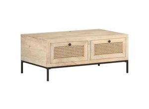 8720286066645 - Bonnevie - Couchtische Kaffeetisch 90x50x37 cm Mango Massivholz und Rohrgeflecht vidaXL