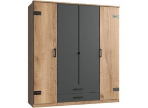 4038061001076 - Kleiderschrank mit 4 Türen in Eiche und Graphit Dekor - L180 cm