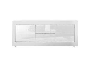 8024963417417 - Lowboard INOSIGN Basic Breite 210 cm TV-Board 2 Türen Schubkästen TV-Schrank Sideboards Gr B H T 210 cm x 66 cm x 43 cm 2 weiß (weiß hochglanz lack) Lowboards Sideboards Metallgriff moderne Rahmenoptik viel Stauraum Farbauswahl