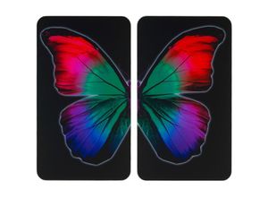 4008838950692 - Maximex Herdabdeckplatte Universal Butterfly by Night 2er Set für alle Herdarten Mehrfarbig Gehärtetes Glas mehrfarbig Kunststoff (tpe) hellgrau