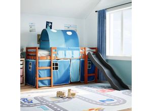 8447299790205 - Torana - Kinderhochbett mit Tunnel Blau 90x190 cm Massivholz Kiefer