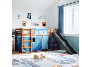 8447299911129 - Torana - Kinderhochbett mit Vorhängen Blau 90x190 cm Massivholz Kiefer