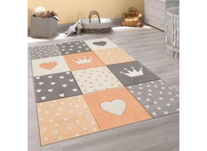 4061981056932 - Teppich Kinderzimmer Kinderteppich Mädchen Jungen Mit Karo-Design In Orange Grau 80x150 cm - Paco Home