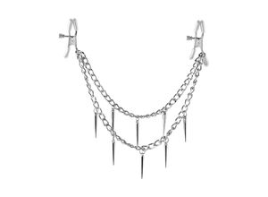 0603912333879 - Nippelklammern „Rock Hard Nipple Clamps“ mit stylischer Metallkette voller Spikes 31 cm