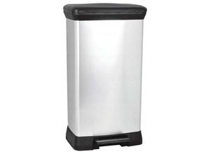 3253922162005 - Curver Tritt-Mülleimer Decobin 80 % Recycling-Kunststoff Metalloptik B 390 x T 290 x H 722 mm 50 Liter silber schwarz