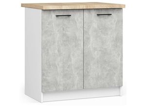 5907512214732 - Küchenschrank AKORD OLIWIA modular S80 Unterschrank mit Arbeitsplatte Weiß 80 cm 2 Türen 2 Ebenen Front Beton B80 x H85 x T46 cm