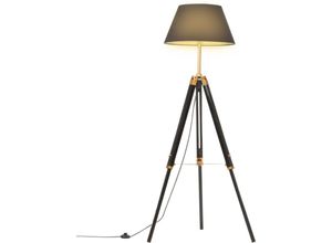 8719883851020 - Bonnevie - Stativlampe Schwarz und Golden Teak Massivholz 141 cm vidaXL900200