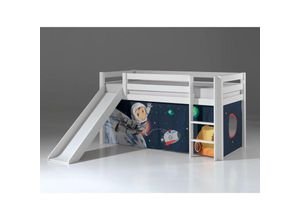 5420070217538 - Les Tendances - Spielbett Kinderzimmer mit Rutsche PINOO-12Textil Set Spaceman in Kiefer massiv weiß lackiert b h t ca 210 114 218 cm