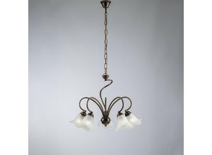 8050713214982 - Bonetti Illumina - Brauner Eisen Kronleuchter Wohnzimmer Weißglas Lampenschirme 57x h46 cm