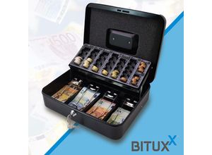 4250394561519 - Bituxx - 30cm Schwarz Geldkassette mit Geldschein Klammern Münzkassette Geldkasse Geld Kasse Safe Zählkassette Transportkassette Kasse Transportbox