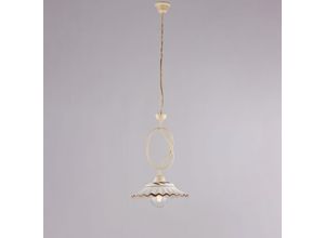 8057724581065 - Lampadario in ferro laccato avorio e decorazione effetto decapè con diffusore in ceramica diametro 30 bianco e marrone 1 luce H45 - MAX 105 - Ø30