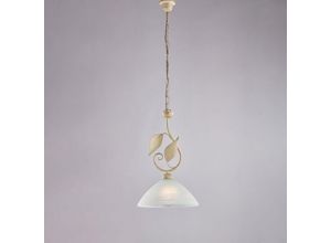 8057724580662 - Lampadario in ferro laccato avorio con decorazione oro antico e diffusore in vetro diametro 30 alabastro bianco 1 luce H50 - MAX 110 - Ø30