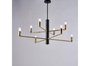 8057724580587 - Belight - Sospensione in ferro laccato nero con finiture ottone brunito spazzolato 8 luci H66 - Ø86