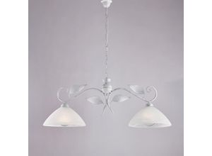 8057724580617 - Lampadario in ferro laccato bianco con decorazione argento antico e diffusori in vetro diametro 30 alabastro bianchi 2 luci H36 - MAX 96 - L 96 X 30