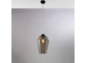 8057724581850 - Belight - Sospensione in ferro laccato nero con cavo elettrico regolabile e diffusore in vetro soffiato grigio specchiato con decoro in rilievo 1