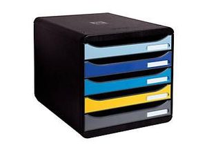 9002494309424 - Schubladenbox BEE BLUE Big Box A4+ 5 mehrfarbige & halboffene Schubladen mit Auszugstopp Griffmulde & Etikettenhalter Blauer Engel