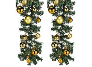 4260656775851 - - Tannengirlande 810 cm mit 100 led + 60 Kugeln gold-MLK067W-TA+2xMYW99830-gold