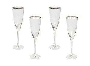 4255664868503 - Beliani - Sektgläser 4er Set Transparent mit Goldrand Gehämmertes Design 250 ml 25 cl Fassungsvermögen Mundgeblasen Champagnergläser Glaswaren