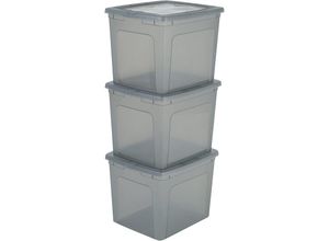 8716382184413 - Iris Ohyama - Vielseitige Aufbewahrungsboxen 30L 3er-Set Grau Deckel leicht schließbar Stapelbar Plastik Für Schrank Regale Klassenzimmer