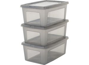 8716382192210 - Iris Ohyama - Vielseitige Aufbewahrungsboxen 11L 3er-Set Grau Deckel leicht schließbar Stapelbar Plastik Für Schrank Regale Klassenzimmer