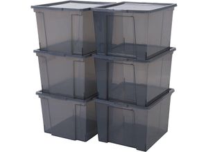 8716382191879 - Iris Ohyama - Vielseitige Aufbewahrungsboxen 30L 6er-Set Grau Leicht schließba Deckel Stapelbar Plastik Für Schrank Regale Organisation