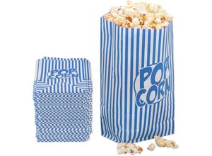 4052025873141 - Popcorntüten 144er Set gestreift Retro-Optik Kino Filmabend Zubehör Papier Popcornbehälter blau weiß - Relaxdays