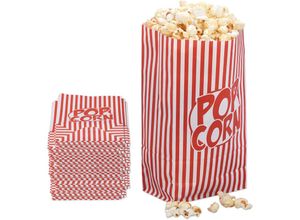 4052025485542 - Popcorntüten 100er Set gestreift Retro-Optik Kino Filmabend Zubehör Papier Popcornbehälter rot weiß - Relaxdays