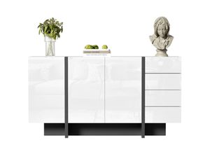 9351280151229 - Hochglanzweißes Sideboard modernes und schlichtes Sideboard mit 2 Türen und 4 Schubladen leicht zu reinigen ideal für das Wohn- oder Esszimmer 9351280151229 - Hochglanzweißes Sideboard modernes und schlichtes Sideboard mit 2 Türen und 4 Schubladen leicht zu reinigen ideal für das Wohn- oder Esszimmer