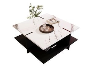 7901280151013 - Okwish - Quadratischer Couchtisch modernes und minimalistisches Schwarz-Weiß-Design weiße Marmoroptik