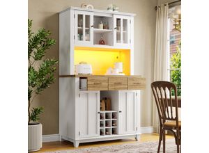 7891280150911 - Okwish - Küchenschrank Hochschrank Küchen-Sideboard Vitrine Sideboard mit verstellbaren Einlegeböden Sideboard mit LED-Beleuchtung Sideboard