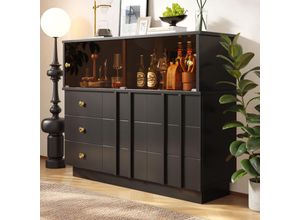 9441280151869 - Okwish - Küchenschrank Sideboard mit Glastüren Aufbewahrungseinheit Buffeteinheit für Küche Esszimmer und Wohnzimmer schwarzer Schrank Türen