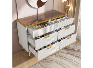 8771280146956 - Okwish - Bernsteinfarbenes Kommoden-Sideboard aus Glas Kommode mit 6 Schubladen unterteilte Fächer kippsicher Hochschrank für Schlafzimmer und