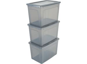 8716382184512 - Iris Ohyama - Vielseitige Aufbewahrungsboxen 70L 3er-Set Grau Deckel leicht schließbar Stapelbar Plastik Für Schrank Regale Klassenzimmer