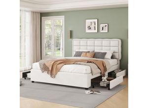 8441280777923 - Polsterbett 140x200cm Bett mit Lattenrost (ohne Matratze) Bett mit vier Schubladen minimalistischer Stil Leinen Beige