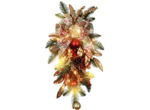 7295824519576 - Ejlife - Weihnachtsgirlande 55 x 25 cm europäische und amerikanische Wandbehang-Dekoration umgedrehter Baum goldene rote Atmosphäre