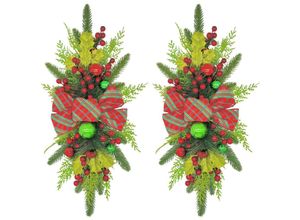 7295824519644 - Ejlife - 4830cm Weihnachtsrot und Grün hängend am Boden nicht leuchtend) Weihnachtstreppengirlande Treppendekoration