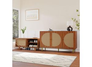 8701277632599 - Okwish - Rattan-Sideboard-Set für das Wohnzimmer – Kombination aus Rattan-Kommode und Schuhschrank Walnussfarbe