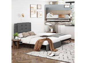 6901280144870 - Okwish - Tagesbett Doppelbett Doppelbett mit klappbaren und klappbaren Metallbeinen ohne Matratze schlicht und stilvoll 90200+90190cm Leinen