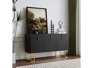 8471280139933 - Okwish - Modernes Sideboard mit 3 Türen verstellbaren Regalen U-förmigen Schranktüren Griffen und Metallsockel für Esszimmer und Küche (Schwarz)